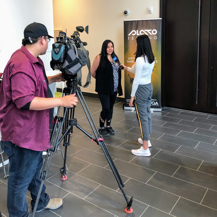 PLATOSask's tweet image. Thrilled to have @GlobalRegina visit our #PLATOtesting #softwaretesting training program &amp;amp; speak w/ trainee Rena Littlepine of the Beardy&apos;s and Okemasis&apos; Cree Nation. Way to go Rena! #indigenoustech