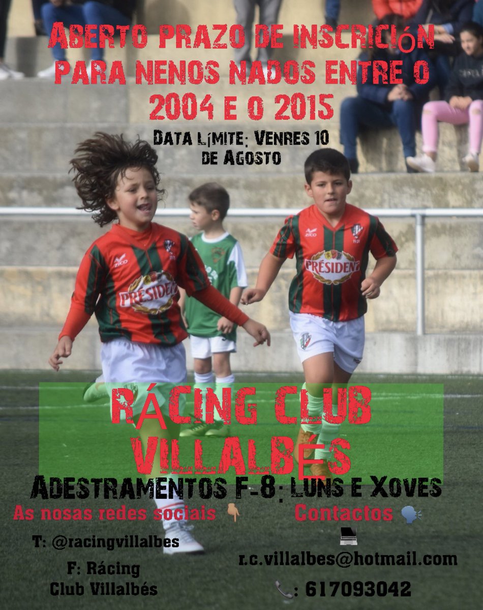 racingvillalbes's tweet photo. 📢🚨 Aberto o prazo de inscrición para xogar no Rácing

Se queres formarte e desfrutar da túa etapa deportiva, é o teu lugar

Anótate nos contactos que deixamos aquí abaixo 👇🏽 ou nas oficinas do clube en horario de tarde

💚❤️

#Orgullorcv
#aNosaBase https://t.co/9Av6EwXJMs