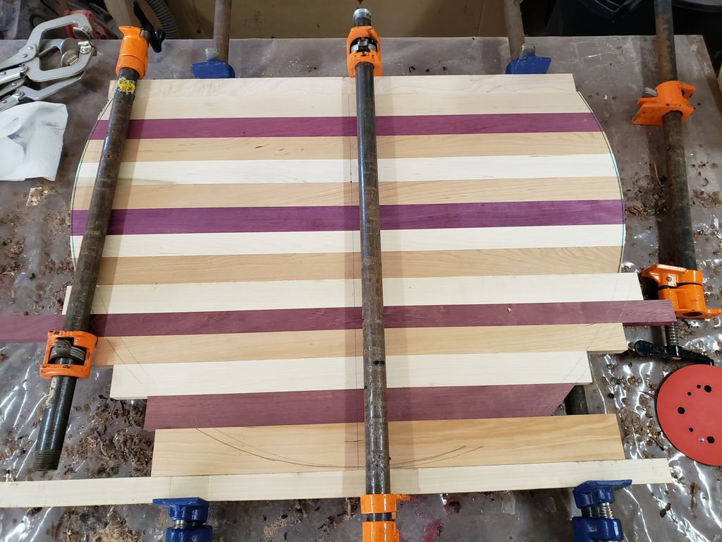 TLValle's tweet photo. I made a silly #mistake. Building a 30" bistro table for a customer. Too big for my planer and will max out my drum sander. So I built it three sections. Shouldn't have started shaping until all three were complete. Best part of #woodworking: there's always a way to move forward! https://t.co/aWNQhDS3cy
