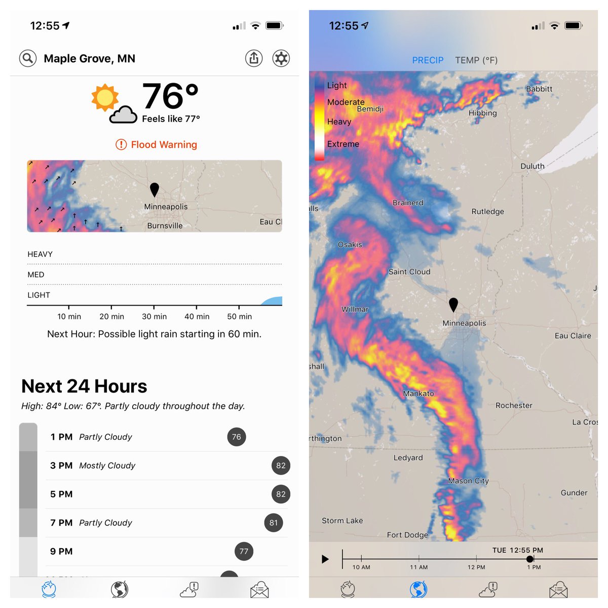 mikefritz85's tweet photo. @DarkSkyApp looks like a glitch in the hourly projections. We for sure are getting rain in the twin cities but the forecast says 0 percent! https://t.co/DLTf56wQRj