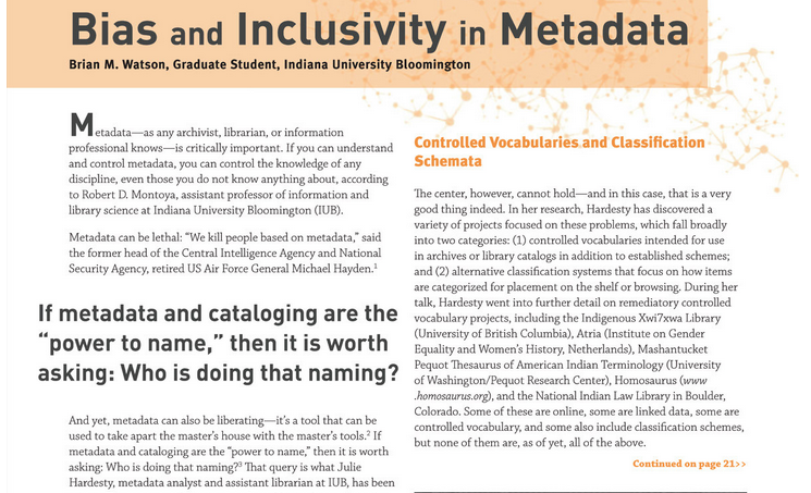 brimwats's tweet image. also, here's another publication of mine is out! This time is @jlhardes' talk on "Bias and Inclusivity in Metadata" a #DLBB talk given at @HermanBWells last semester: bluetoad.com/publication/?i… topics are #linkeddata #critlib #critcat #critarch