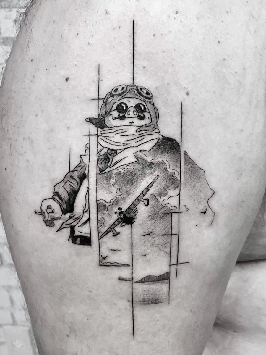 Márcio Ueoka \u003e A pig that doesn't fly is just a pig (Porco Rosso) #tattoo  #ink #art, image size:900x1200