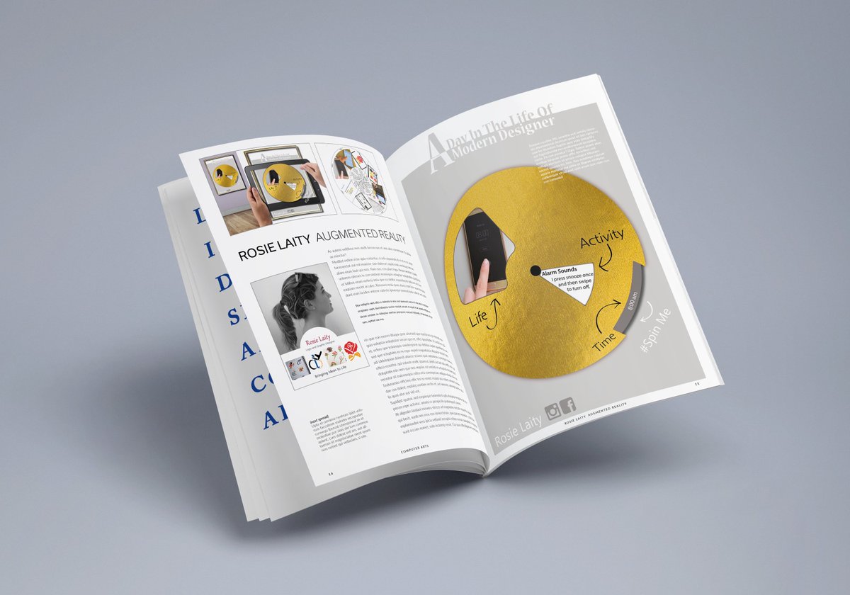 RLaitydesign's tweet image. Mock-up magazine spread promoting me as a designer #mockup #magazinespread #designmagazine #design #wheel #gold #doublespread #selfpromotion #designdegree