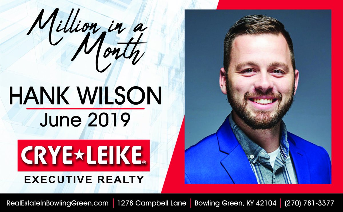 CryeLeikeExec's tweet photo. 🎉Crye-Leike Executive Realty would like to Congratulate @HanksHomesBG for being one of our "Million In A Month" Sales Leaders for June 2019!!
Click 👍 to help us congratulate Hank!!
•
•
•
•
#congratulations #cryeleikebg #realestate #millioninamonth #cryeleikeexec https://t.co/OA2uFHOXKb