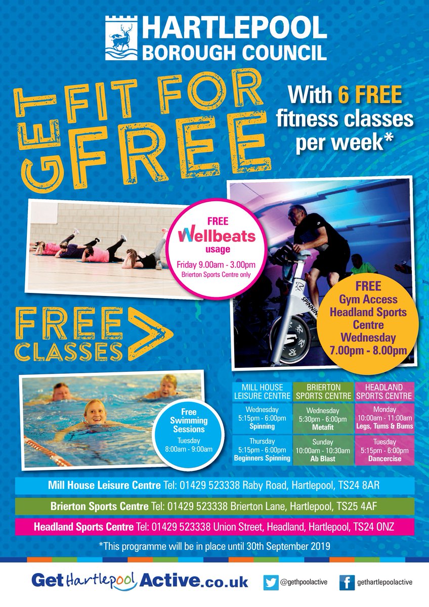 Check out our great new Get Fit For Free Programme‼️🎉

#GetHartlepoolActive #GetFitForFree