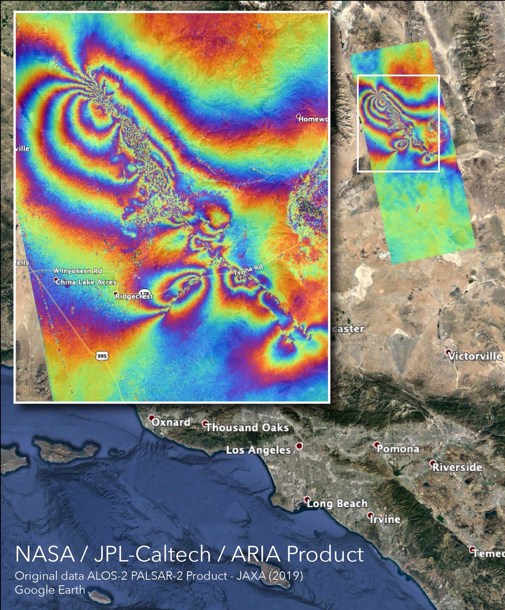 #RidgecrestQuake from Space This colorful map shows surface changes from the two earthquakes that rattled California last week. More here: go.nasa.gov/2LQxRea