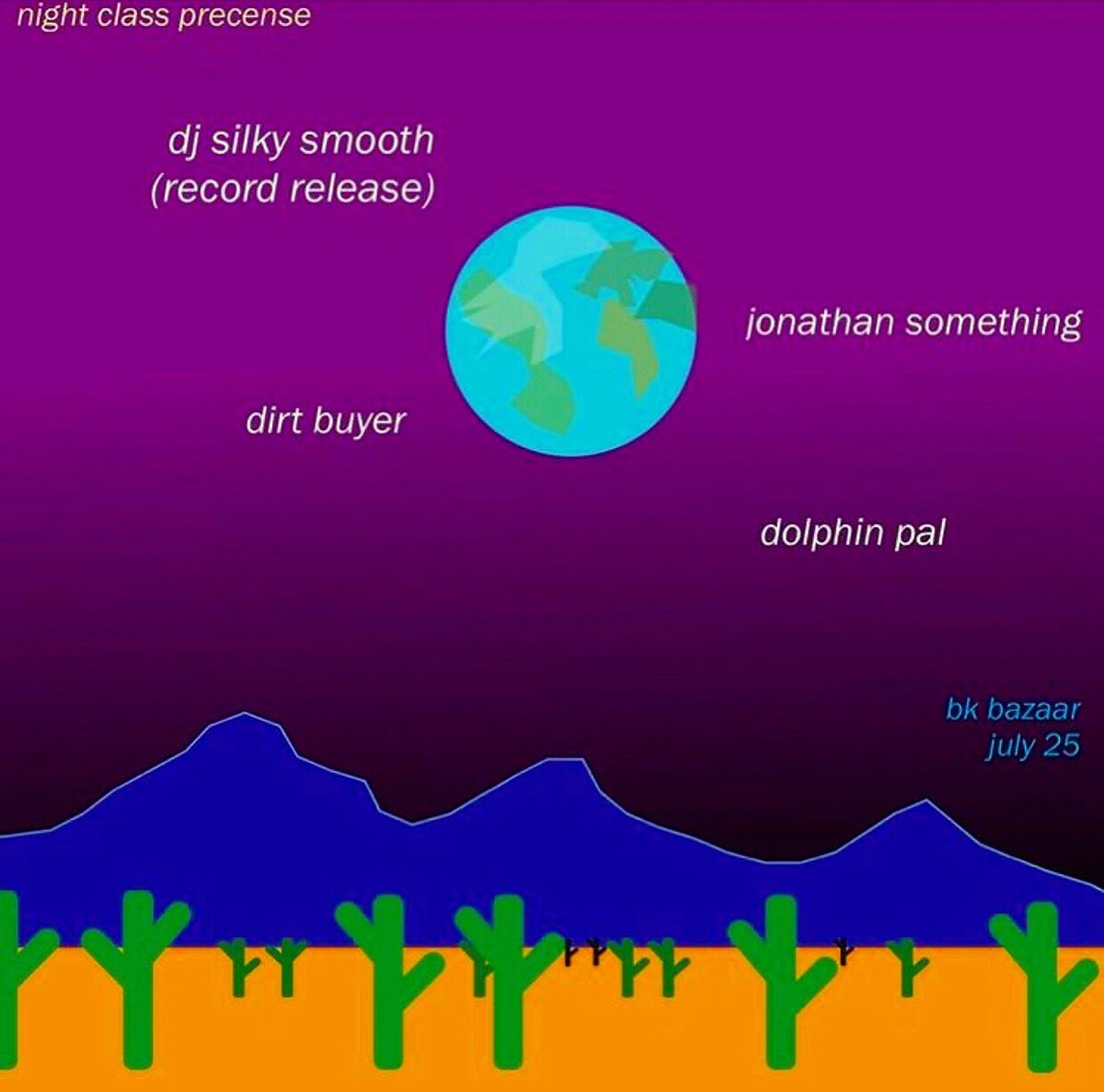 nightclass_'s tweet photo. COMING UP 🌍 we are quite literally on the edge of our seats for this one! swing by @BKBazaar on 7.25 + catch @Jschwa95 (DJ Silky Smooth)’s RECORD RELEASE with #jonathansomething @dirtbuyer #dolphinpal. why... would you... miss this? u wouldn’t.
tix: https://t.co/Rs0sJU0xGH https://t.co/FhAEAJYEPc