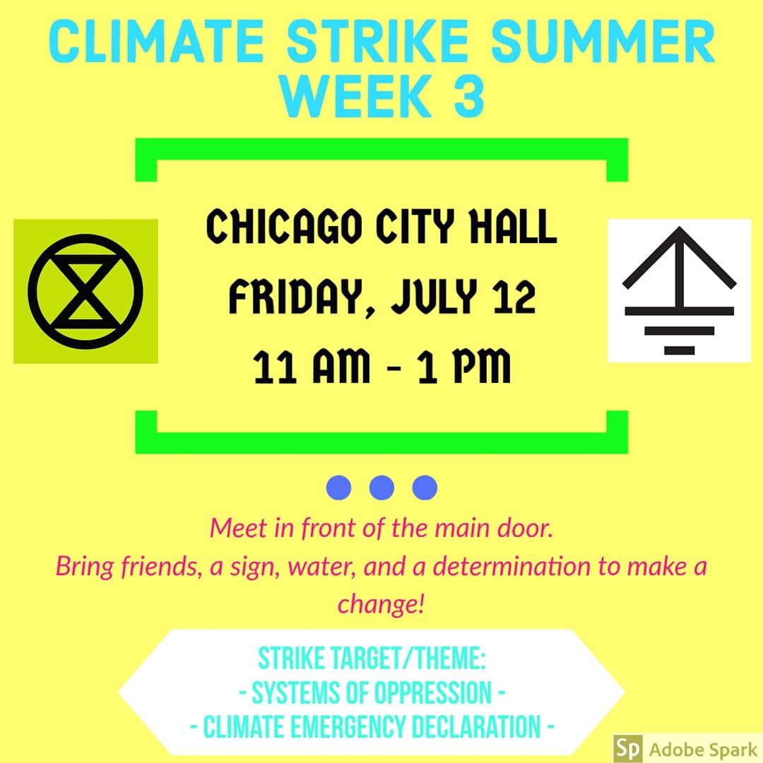 Earth_Upr_Chi's tweet photo. We are happy to announce that our first strike for #ClimateStrikeSummer will be in front of the Chicago City Hall on Friday, July 12 from 11 am to 1 pm.
-
Join us and bring your friends!
-
More details: https://t.co/XjJzeW7rCA https://t.co/9MTQWy5nlA