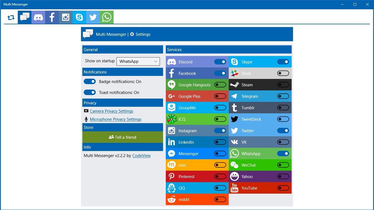 Multi Messenger is your All-in-One messaging App for #Windows10 💻and #Xbox 🎮⁠. afflnk.microsoft.com/c/1238673/4330…. It combines 25 services like WhatsApp, Skype, Discord, Telegram and many more into one single App. #UWP #XboxOneS #XboxOneX #XboxOne #XboxScarlett #projectscarlett