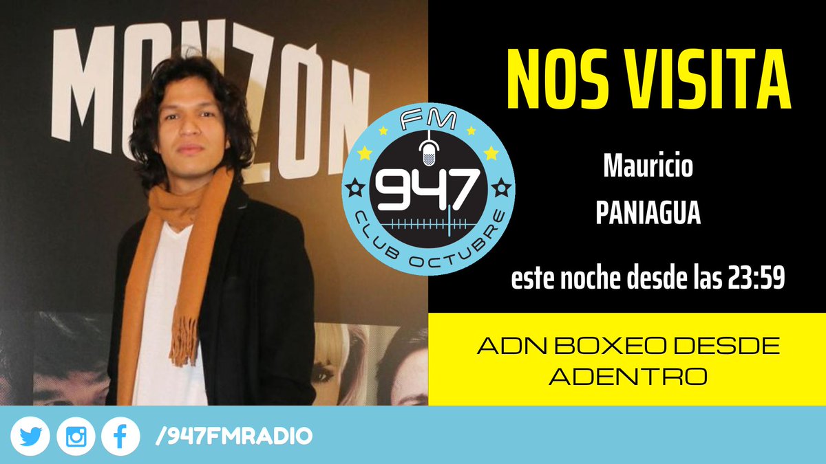 AdnBoxeo's tweet photo. HOY !!! desde las 23:59 en #ADNBoxeo tenemos una entrevista imperdible. Nos visita en nuestros estudios: 🥊Mauricio Paniagua, protagonista de "Monzón, la serie"
✅ @LeoBenatar
✅ @MartinCoggi
✅ @ToroDominguez
📻 @947FMRadio
#SumateAlClub947 https://t.co/iPm9gwwUDF