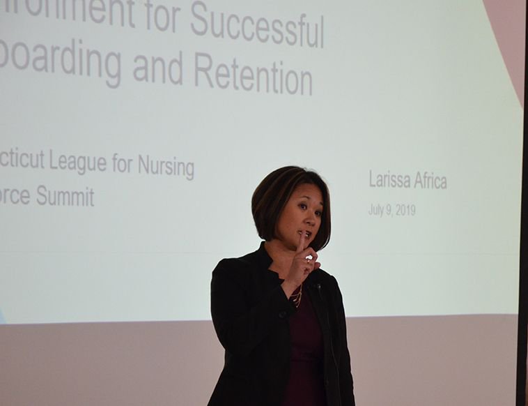 Larissa Africa shared with the participants of the Workforce Summit that workforce retainment starts with properly on-boarding new hires and thinking outside the box.  @versantRN1224  #workforceretainment