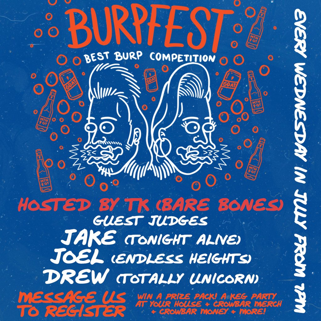 TONIGHT! BURPFEST Heat #2 ⁠ ⁠ BURP FOR BEER! Bring your best belch for your chance to win a KEG of @goatbeer & more🍻⁠ ⁠ Send us a DM, or register on the night, & head to the bar for your complimentary jug of beer! ⁠Entrants must arrive prior to 7PM. 18+