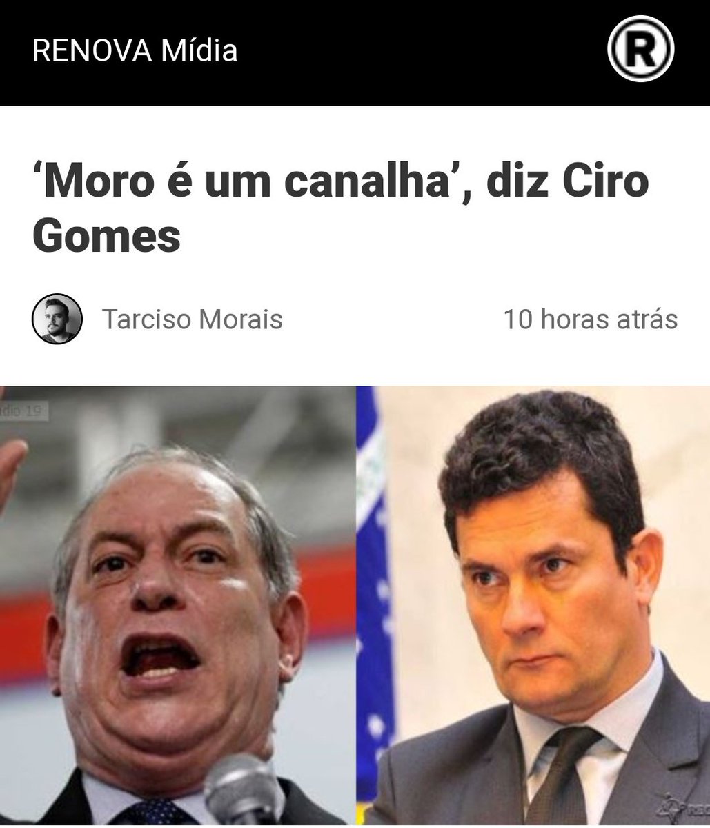 RoboNina's tweet photo. Só lembrando a @AdvocaciaGeral e ao @JusticaGovBR que o @SF_Moro é MINISTRO e o @cirogomes não tem FORO PROVILEGIADO. #ProcessaMoro 👇 https://t.co/ujMH4p4KbO