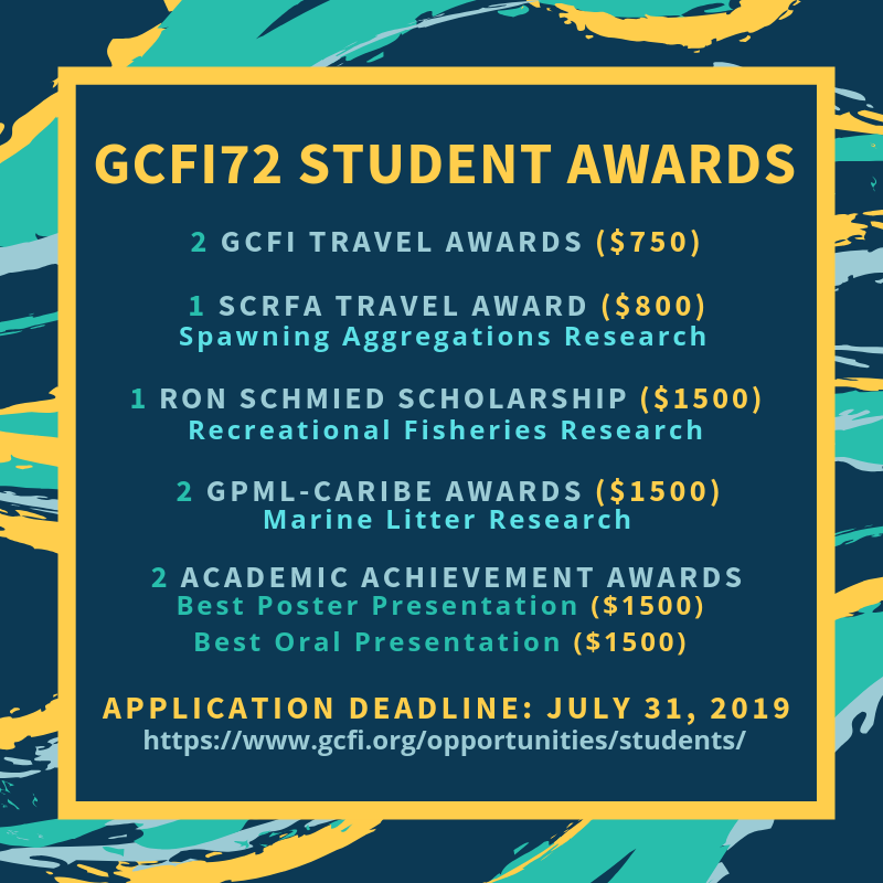 gcfi_fisheries's tweet photo. Students: Have you submitted your student award application for #GCFI72?
Application deadline: July 31. All details available at: https://t.co/27lpgYQIQM
#student #award #scholarship #opportunity #fisheries #coralreef #conservation #marinelitter #spawningaggregation #travel https://t.co/JJKkPpM4MC