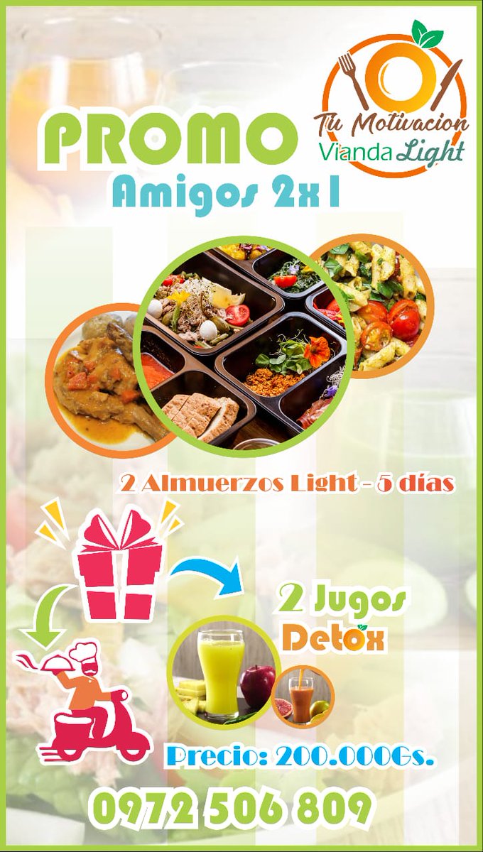 tumotivacionpy's tweet photo. Por el mes de la amistad🥳🎉anímate e inicia con un amigo/a una alimentación saludable comiendo delicioso y variado con nuestras viandas light 🥗 suscribite!  cobertura de delivery zona Lambaré, Villa Morra y Centro de Asunción 
#TuMotivaciónViandas para info 0972506809 📲 https://t.co/kqgnSu0XPj