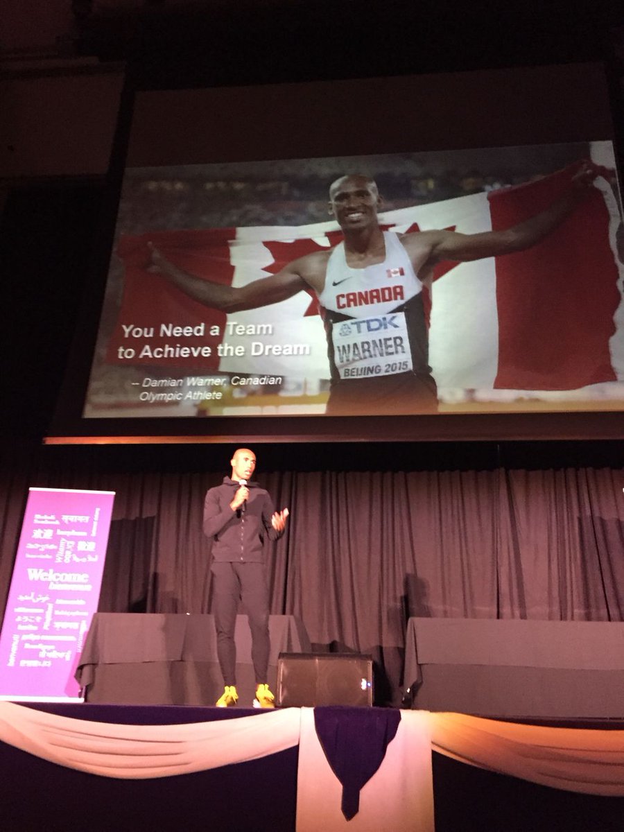 westernuLIVE's tweet photo. Amazing story of success for @DamianWarner elite athlete encouraged along his entire journey by an incredible high school coach and mentor #inspiring #ldnont  #intlacac2019 https://t.co/LvZEK85fni