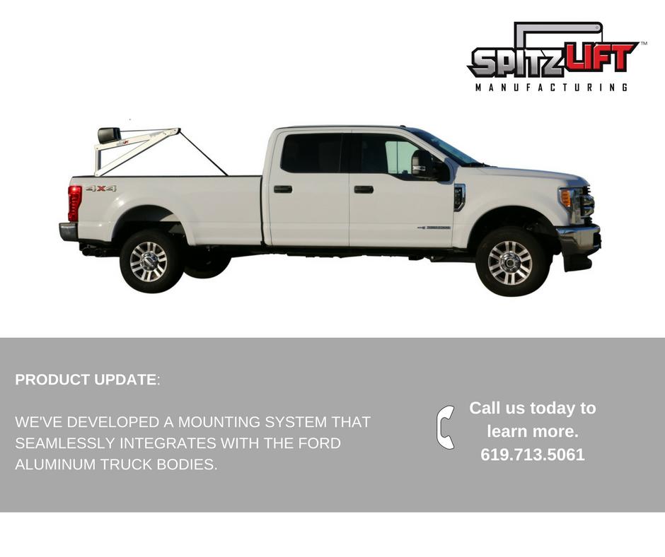 Whether for recreation or for work, #SpitzLift is a smart addition for your <a href="/FordTrucks/">Ford Trucks</a>. Load capacity = 900 lbs. 

#worktrucks #fleetmanagement #safety #cranes #Aluminum