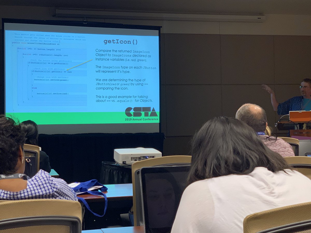 BeccaGutosky's tweet image. Learning strategies for teaching #APComputerScienceA concepts by creating simple games w/ the #Java graphics API #CSTA2019 w/ my Hawaiian CS colleague @DelosJustin