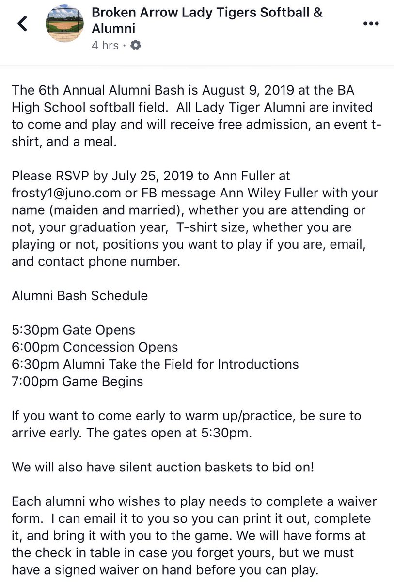 The 6th Annual Alumni Bash is August 9th, 2019 at the BAHS Softball Field. Come support! Here are the details...