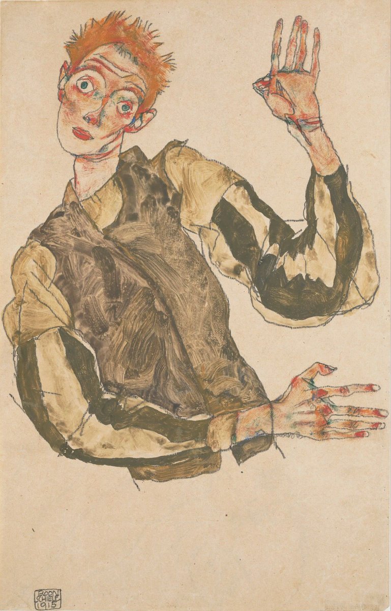 egonschiele3's tweet photo. Self-Portrait with Striped Armlets, 1915 https://t.co/cizG0q1Acg