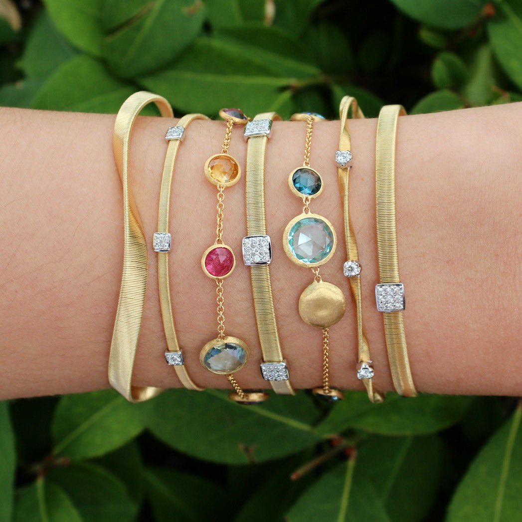 Stacked and styled. 🙌 Summer wrist goals. 😍✨  #gold #gemstones #bracelets #marcobicego