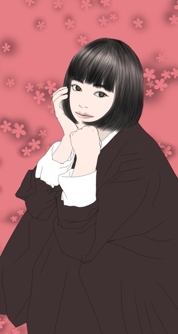 心に強く訴える黒髪 ボブ イラスト 美しい花の画像