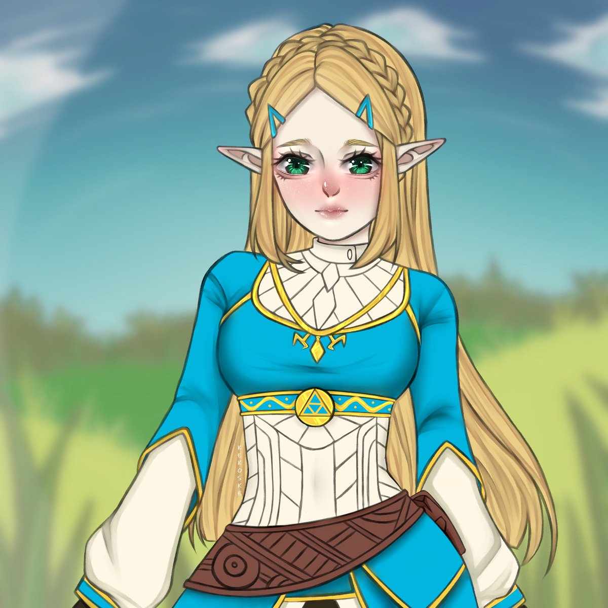 kekosce's tweet photo. I drew it. (((o (* ° ▽ ° *) o)))
Drew her version with long hair~
She's so cute. ☆ *: .｡. o (≧ ▽ ≦) o .｡.: * ☆.
#Zelda https://t.co/L3kXpsagfe
