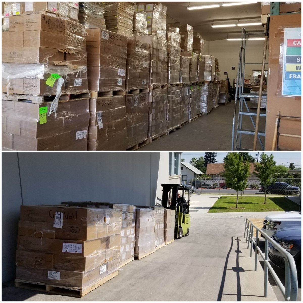 BCSD_Purchasing's tweet photo. This afternoon the warehouse was visited by three big trucks and unloaded a total of 47 pallets of instructional materials. #falliscoming #teambcsd #teamwarehouse https://t.co/L7xl4bjnLS