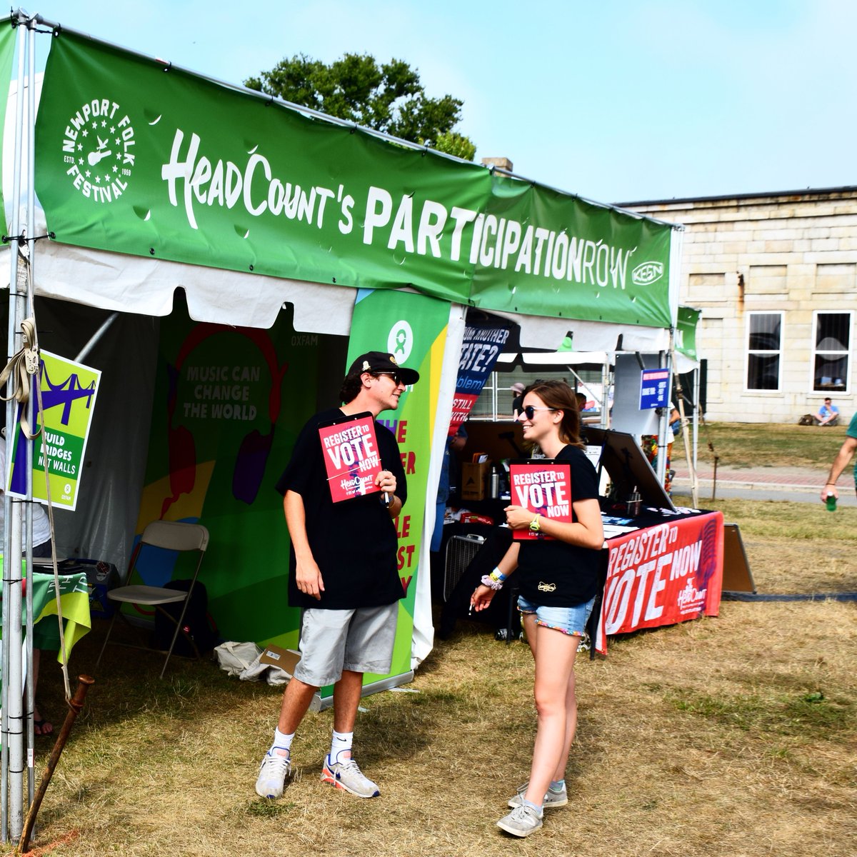 HeadCountOrg's tweet photo. We’re partnering with @KEEN to bring back the #ParticipationRow activism village back to the @NewportFolkFest this month. #FolkYea! https://t.co/u2gg7VbCMG