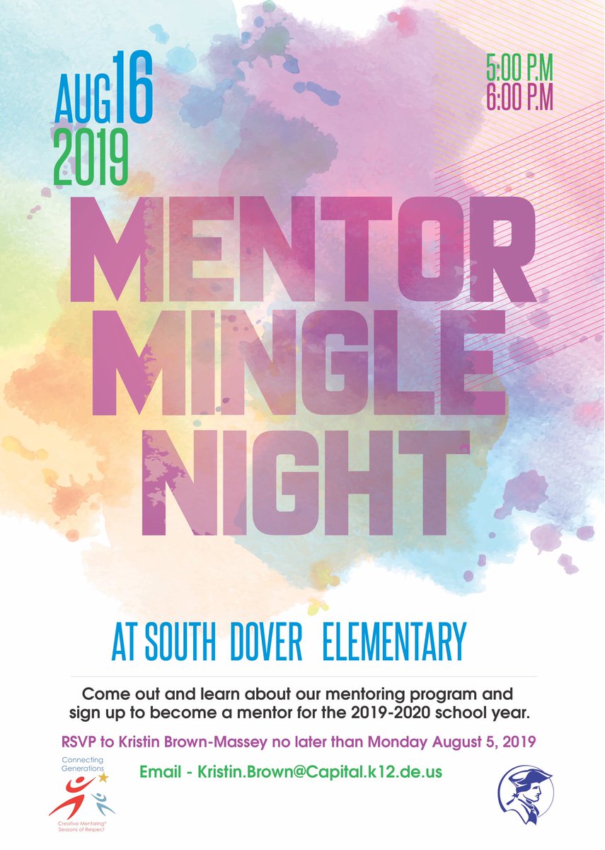 kbrownmassey's tweet photo. Our Mentor Mingle Night is a little over a month away.  If you or someone you know is interested in becoming a mentor at South Dover Elementary please come out to learn more information on Friday 8/16/19, 5-6 pm. https://t.co/Bs4g1IGI3M