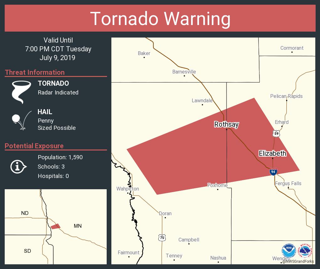 Tornado Warning including Rothsay MN, Elizabeth MN, Carlisle MN until 7