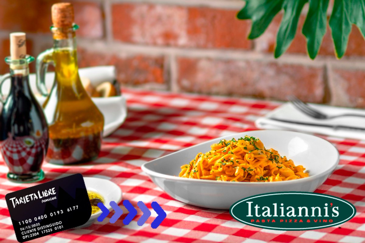 ¡Una idea perfecta para la cena!😋
Presenta tu #tarjetalibre en <a href="/Italiannisgt/">ItaliannisGT</a>  y disfruta de 2x1 en pastas y pizzas seleccionadas.

*Válido 1 promoción por tarjeta