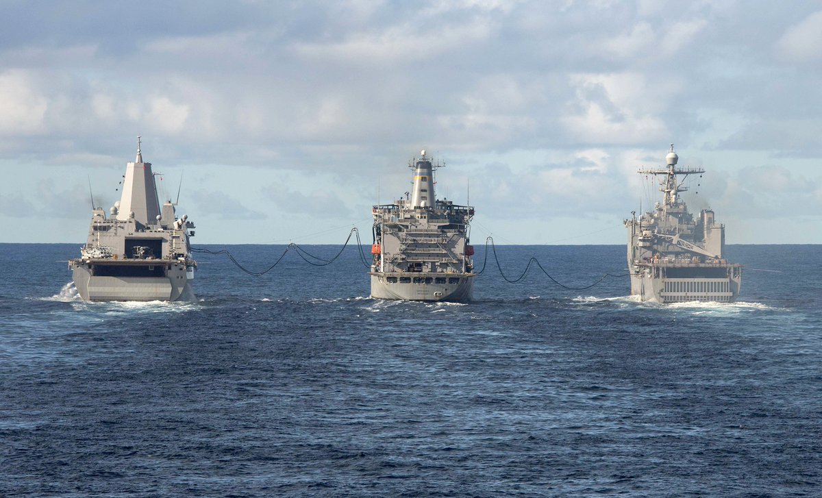 #USSGreenBay and #USSAshland take on fuel from @MSCSealift's #USNSRappahannock while underway in the Tasman Sea on Tuesday for exercise @TalismanSabre 2019. #NavyReadiness