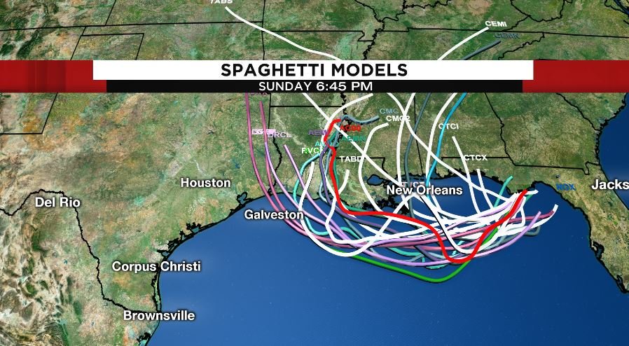KPRC2Justin's tweet photo. 7PM update: 90% chance of development over next 48 hours. Tropical Storm Watches &amp; Hurricane Watches likely tomorrow. Trend still looking to shift east, pinpointing on LA. But, we could still see another shift don't let your guard down yet! https://t.co/qPedNRnBIz @KPRC2 https://t.co/8WBm3ImCmJ