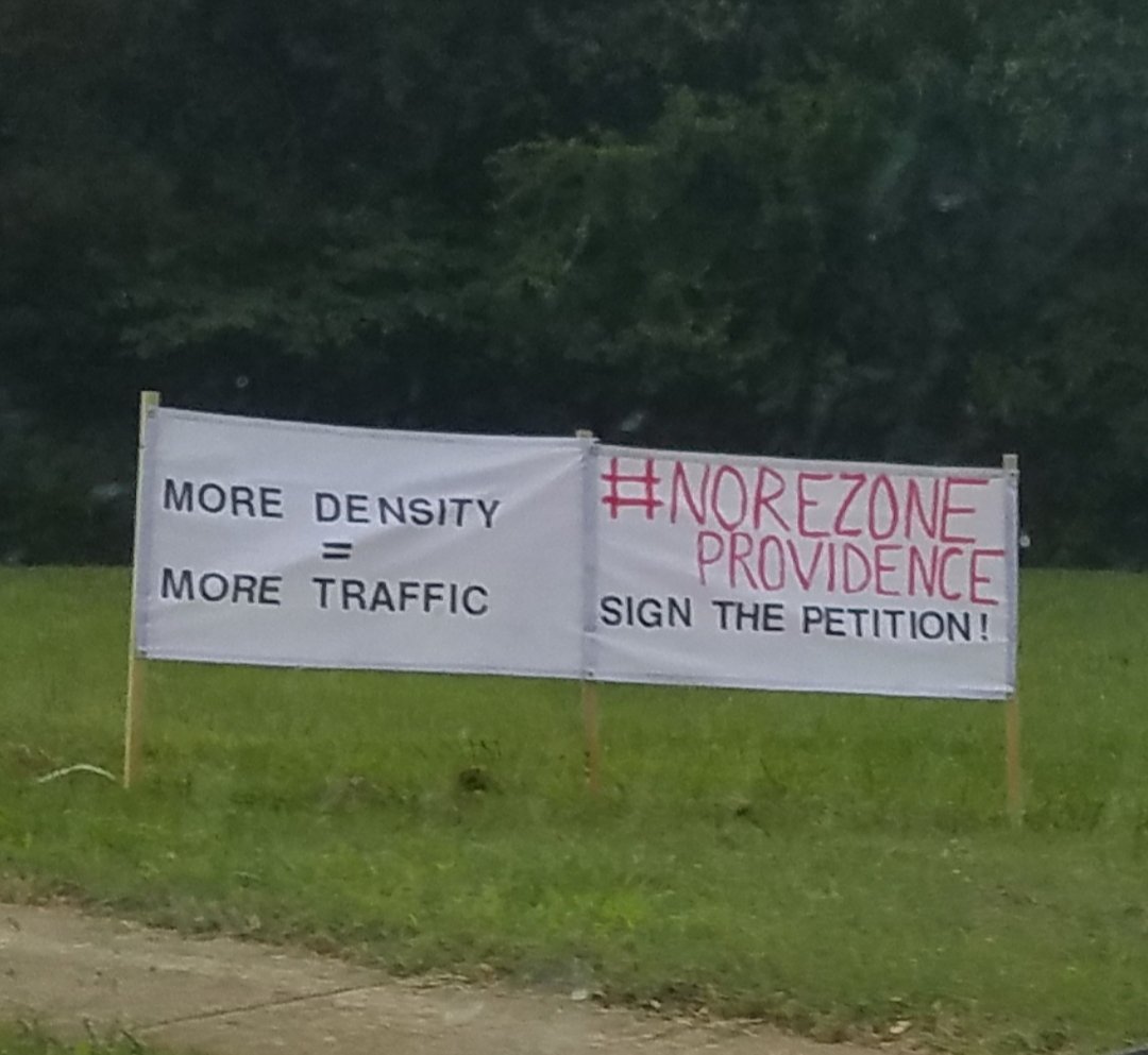 NoRezoneProv's tweet image. S. Charlotte residents agitated over rezoning proposals reducing R-3 areas along Providence Rd. More density, more traffic, uncontrolled growth feared.