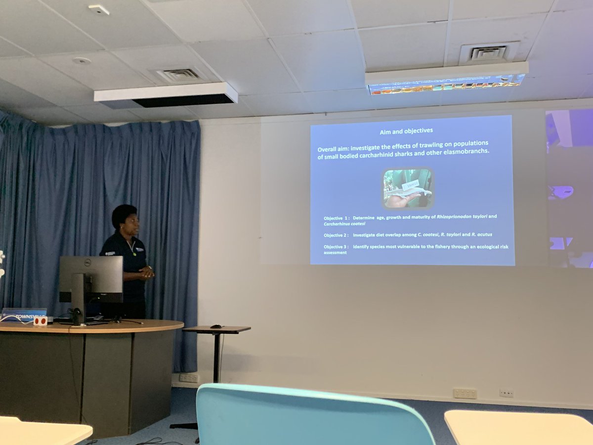 @samahoon5 does an awesome job in her PhD completion seminar telling us about age and growth as well as diet of small shark species caught in the Gulf of Papua, #PapuaNewGuinea and which species are most at risk to fishing! #SharkScience #LabMatesBestMates