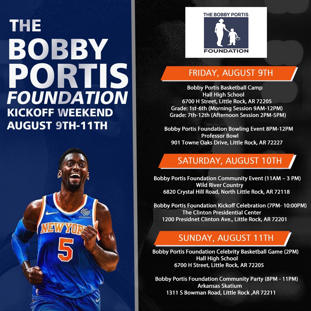 BPortistime's tweet photo. Looking forward to coming home next month to launch my foundation with a weekend of events! The Bobby Portis Foundation will serve the Little Rock community with programs to support single mothers. All information can be found at https://t.co/XyJCE1UpjW under the foundation tab. https://t.co/LWviRnVKCb