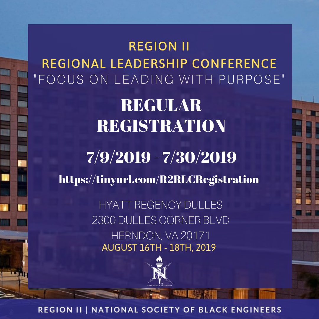 R2NSBE's tweet photo. Early Bird registration ended yesterday so y’all know what that mean right? Regular registration has begun. Let’s get off to a #2HYPE start and register today!
#R2RLC2019 #NSBERLC2019 #TheModelRegion https://t.co/wfgKyB2gmt