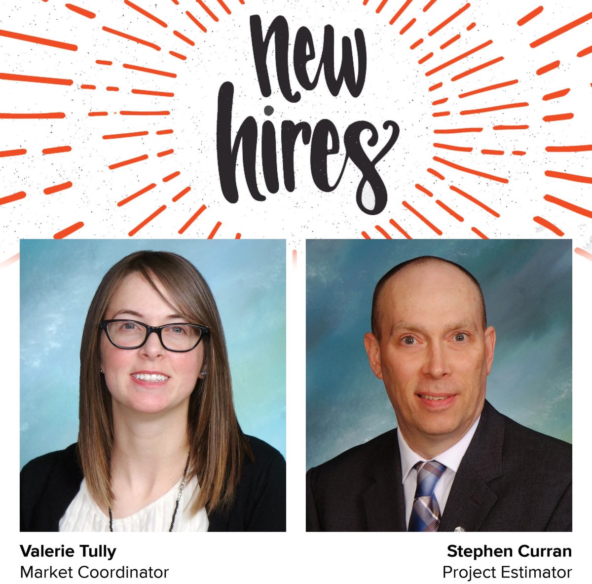 BenchmarkBuilds's tweet image. We are pleased to welcome Valerie Tully as a Market Coordinator and Stephen Curran as a Project Estimator. ow.ly/wWTo50uWwTo

#BuilttoAchieve