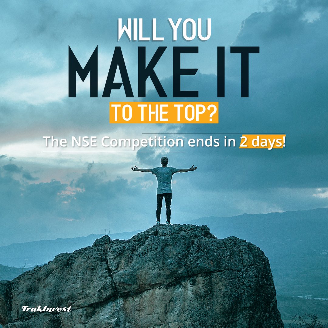 TrakInvest's tweet photo. Will you make it to the TOP? #TrakInvest #NSE Competition ends in 2 days. Trak the top performers to learn their trading strategies and make your own big moves! Satisfy the eligibility criteria and stand to win Rs.6000.
#learnshareearn #mockstock #virtualtrading #stocktrading https://t.co/giBHDJwcrG