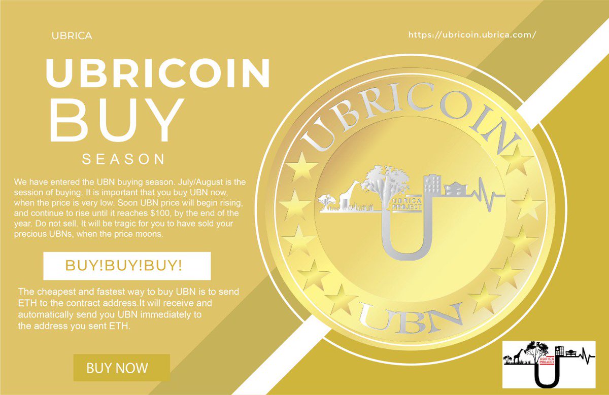 Lynnethebrand's tweet photo. UBN BUYING SEASON IS HERE
July/August is the season of buying. It's important that you buy Ubricoin now when the price is low. Soon the price will begin rising and continue to rise until it reaches $ 100 by the end of the year
#Ubrica #UbricaKE #Ubricoin @ubricaKE https://t.co/0kHNiQwxSR