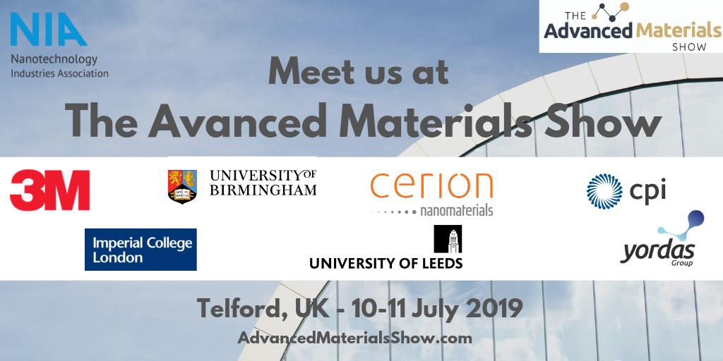 nanotechia's tweet photo. If you are at the @MaterialsShow today drop by and meet  NIA at stand 1346. Also a great opportunity to meet some of our great members @3M (stand 1306), @unibirmingham (1442), #Cerion (1316), @ukCPI(1013), @imperialcollege(1518), @UniversityLeeds (1212) and @yordasgroup(1327). https://t.co/AHKBAV7KE6