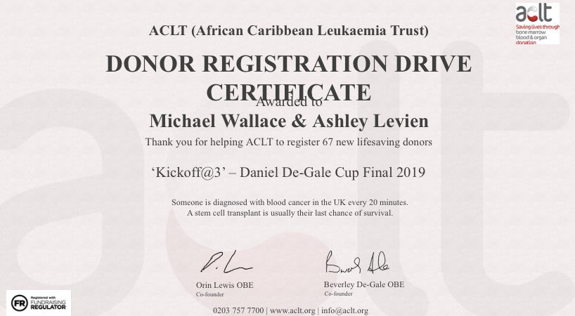 As both the Co Founders of #Kickoffat3 <a href="/AshleyLevien/">Ashley Levien</a> &amp; <a href="/MW_kickoffat3/">Michael WallaceQPM</a> wish to thank sincerely all those that supported them for our National Finale on Sunday. Most importantly those who supported our young people &amp; <a href="/acltcharity/">ACLT Charity</a>. Let’s continue to save life’s together.#WeBelieve