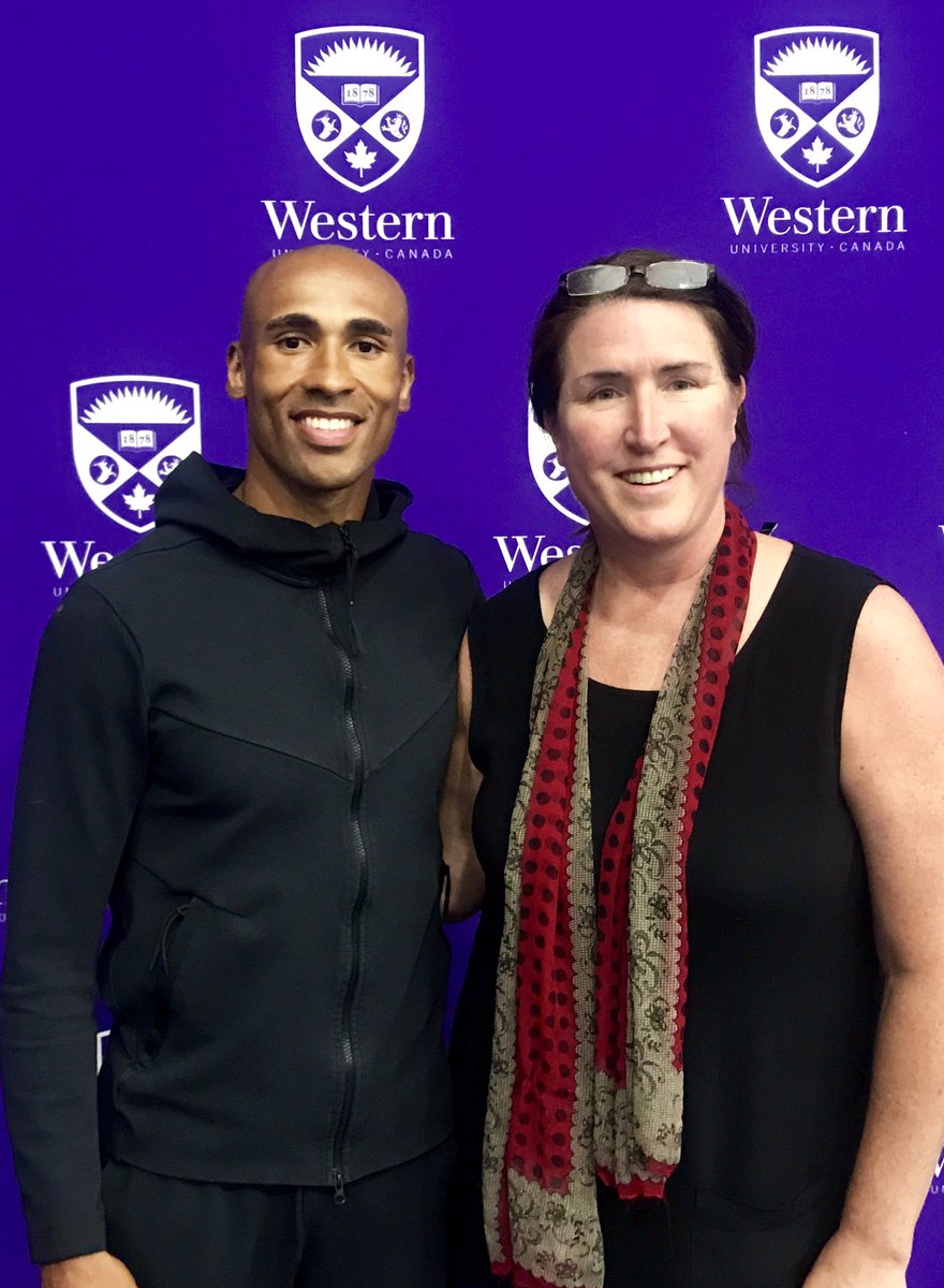 Coachstapleton's tweet photo. Always a pleasure to welcome @teamcanada Olympian @DamianWarner to @westernmustangs Thomson Recreation and Athletic Centre.  We look forward to welcoming the #lndont track community to our newly renovated space!  #olympian #damianwarner #rolemodel #runwithus #gostangs #WesternSE https://t.co/UsUnHs3ojc