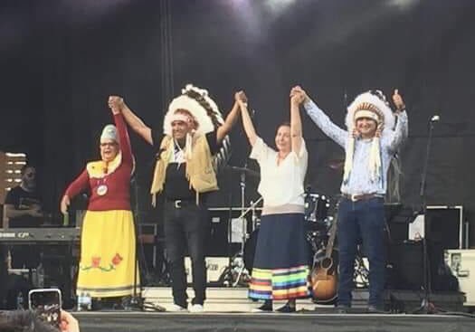 sandypinay's tweet photo. These inspirational four leaders: Chiefs Bear, Taypotat, Acoose & Delorme at the Charlie Major concert last night. #CallingRiver https://t.co/2jtYxaWdxV