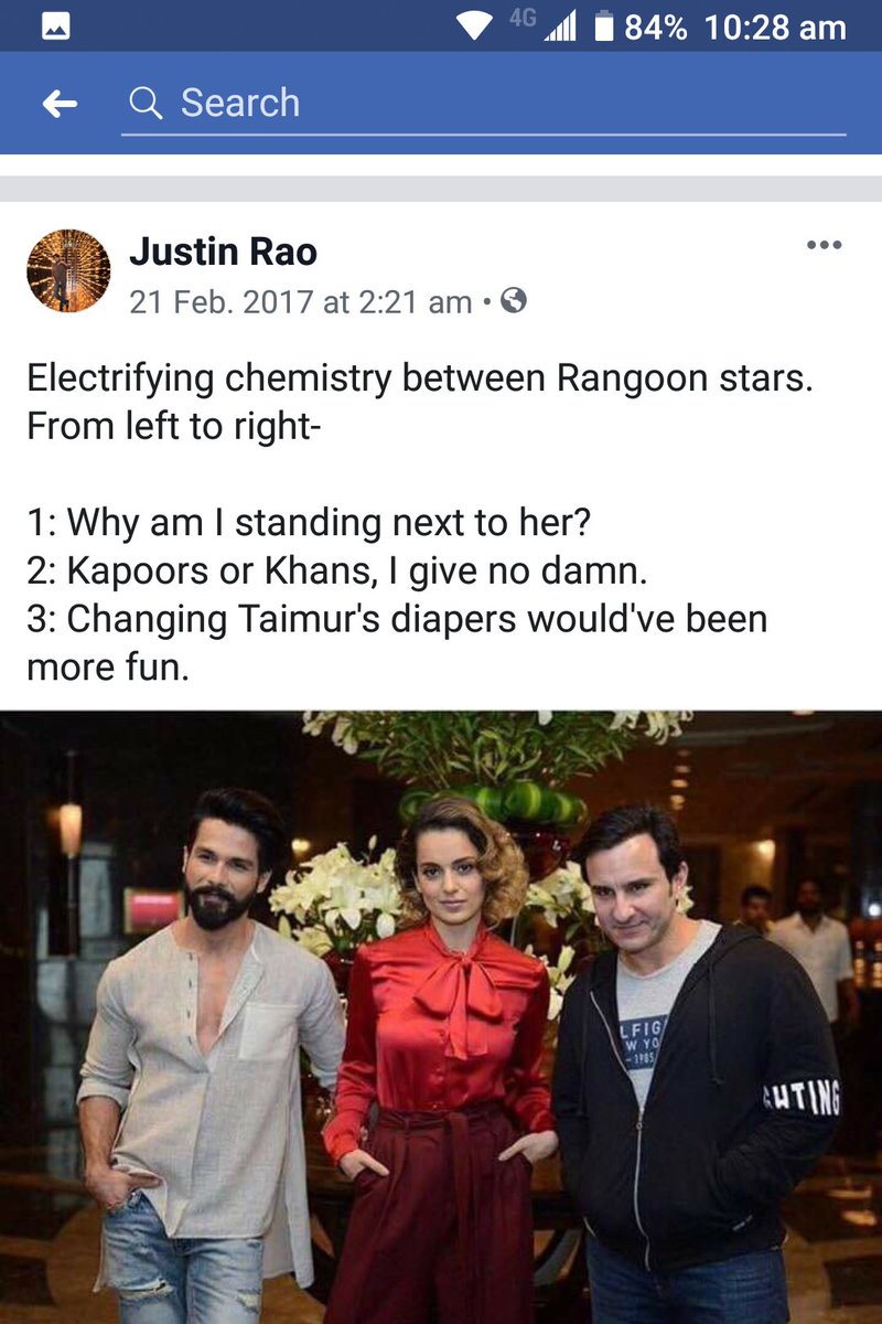 LifeBegetsLifee's tweet photo. This @JustinJRao has been spreading negativity on #KanganaRanaut since https://t.co/5fU4Qd8aDs's exactly what #KanganaRanaut was saying that no matter what she says he's gonna present twisted statements.#WeStandWithKanganaRanaut https://t.co/Nm827l41Gz