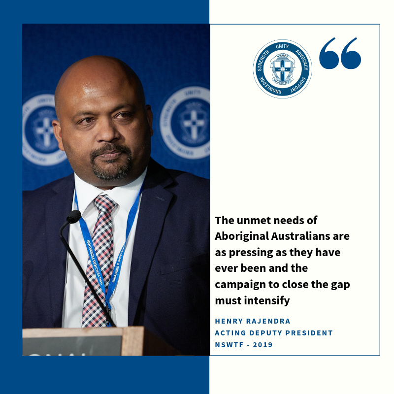 TeachersFed's tweet photo. Federation remains committed to building the engagement and capacity of members in every public school & #TAFE college to collectively pursue its policy objectives as the profession’s strongest contribution to meeting the Closing the Gap targets. #TFAC19 https://t.co/psJsZeDwmv https://t.co/KekGohXVbO