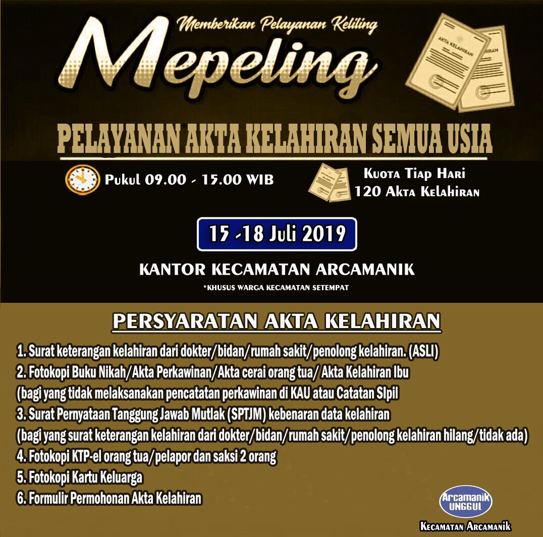 kec_arcamanik's tweet photo. Khusus Wargi Arcamanik, tim mepeling akan hadir di Kantor Kecamatan Arcamanik @camat_arcamanik untuk pelayanan Akta Kelahiran Semua Usia.
Dicatet tanggal dan persyaratannya ya... .!!
#DisdukcapilBDG
#PemkotBDG
#JadwalMepeling
#Mepeling https://t.co/SL4np7CEYZ