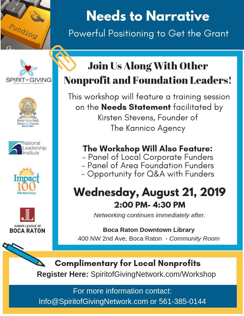 Impact100PBC's tweet photo. Attention nonprofits: we are pleased to collaborate with Spirit of Giving, Junior League of Boca Raton, and Delray Beach Non-Profit Council to bring you an educational workshop this August. Mark your calendars and please let us know if you will be attending! https://t.co/IC65Ajcfsr