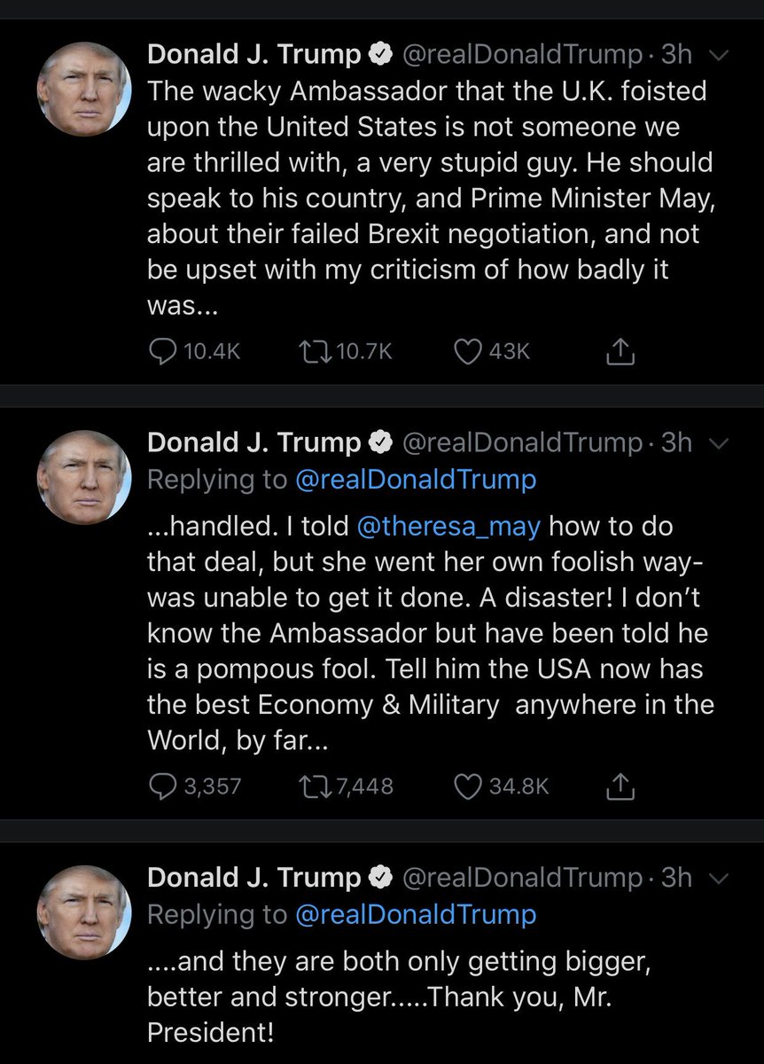 MsButterflyyy's tweet photo. Trumps comments must have been written while he looked in the mirror:
#VeryStupidGuy
#ADisaster
#PompousFOOL
Oh, yeah. The #BritishAmbassador said Trump was #INEPT. All of HIS comments about the Trump regime are true.
#IneptTrump https://t.co/Oyyfnkzxep